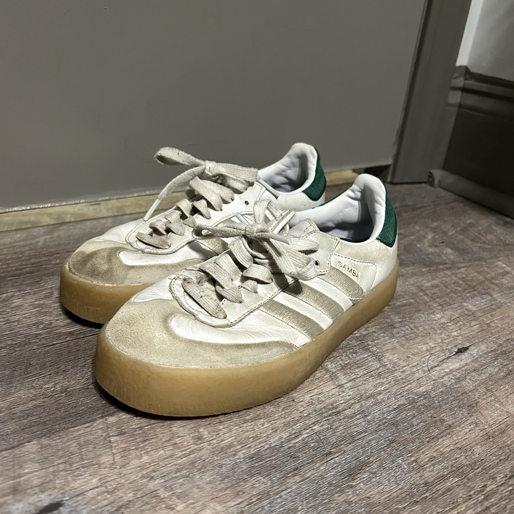 Adidas Samba Off White Womens 6.5 Green Gum Sneakers Skater Used Uk 5 Soccer